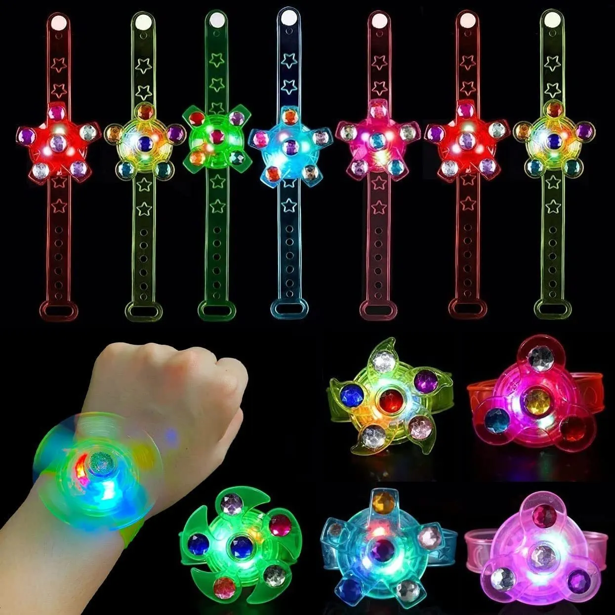 Spinning Top 25 Pack LED Light Up Fidget Spinner Armband Party Favors for Kids Glow in the Dark Party Supplies Födelsedagspresenter Treasure Box 230817