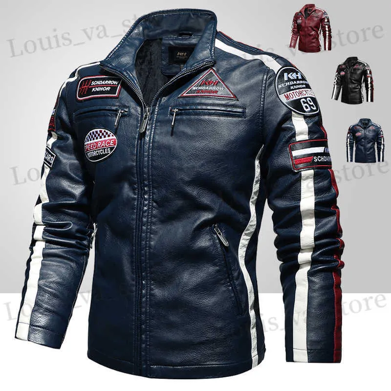 Herren Vintage Motorradjacke 2023 Männer Mode neue Biker Lederjacke Männliche Stickerei Bomber Mantel Winter Fleece PU MOAT T230819