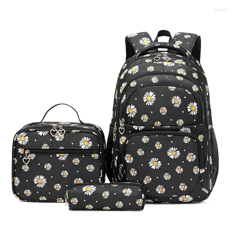 Skolväskor 2023 Black 3 PC/Set Bag For Girls Children Backpack School Bags Teenage Lunchbox Child With Pencil Case Kids