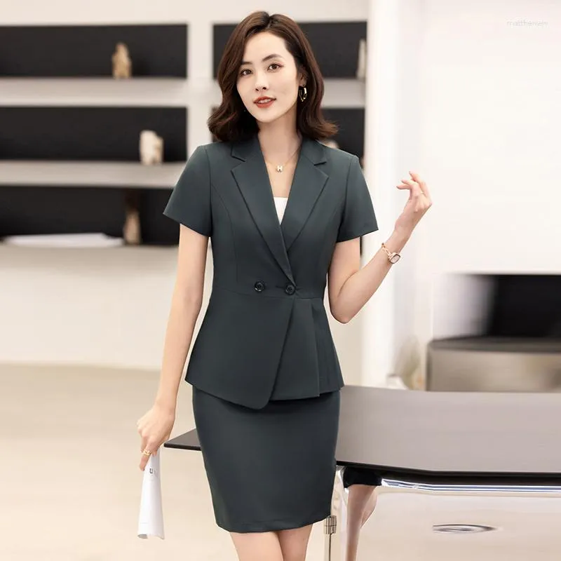 Two Piece Set Women Business Suits Black And Grey Elegant Office