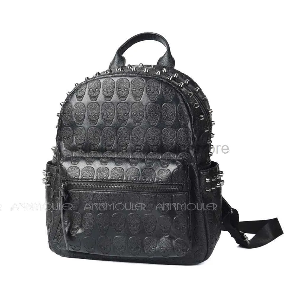 Tasarımcı çanta sırt çantası stili Annmoler marka tasarımcısı unisex siyah iskelet gündüzü punk perçin okul çantası yüksek kaliteli seyahat backpackstylishhandbagsstore