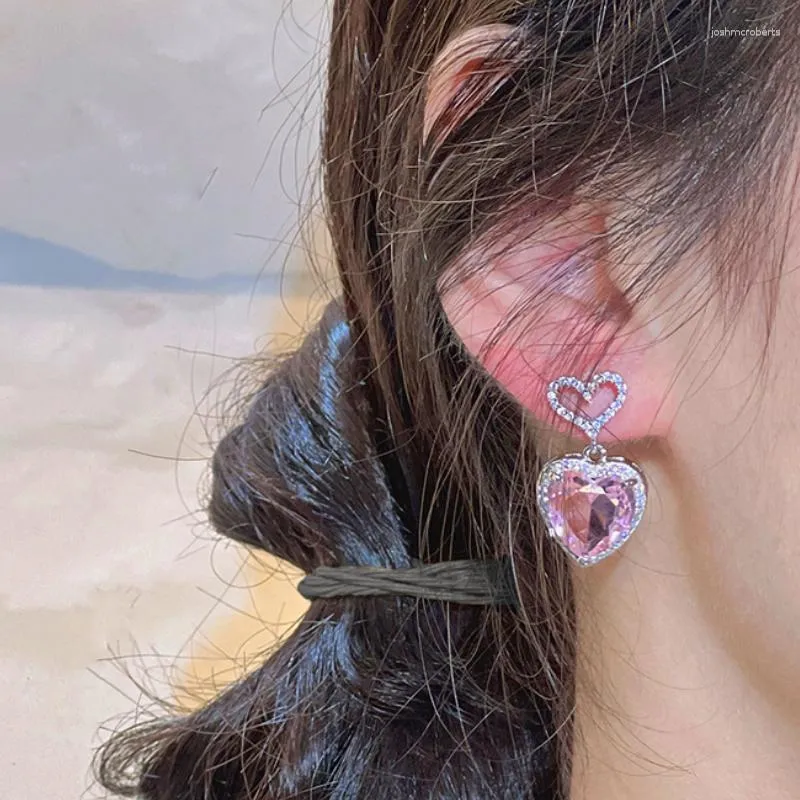 Boucles d'Oreilles Pendantes CAOSHI Romantique Dame Doux Cristal Rose Pour La Vie Quotidienne Esthétique Coeur Accessoires Mariage Cérémonie Chic Bijoux