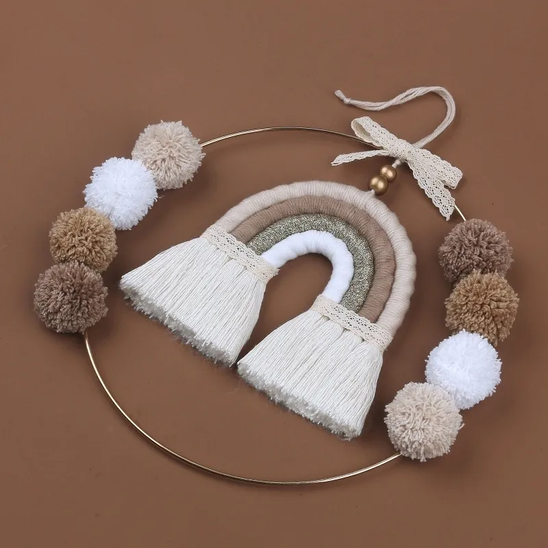 Handmade Nordic Lace Macrame Rainbow Plush Tapestries Nearby With Metal Ring And Pompom Ball Perfect For Kids Bedroom Decor And Baby Hanging Decoration 230818 From Diao08 11.92 DHgate.Com