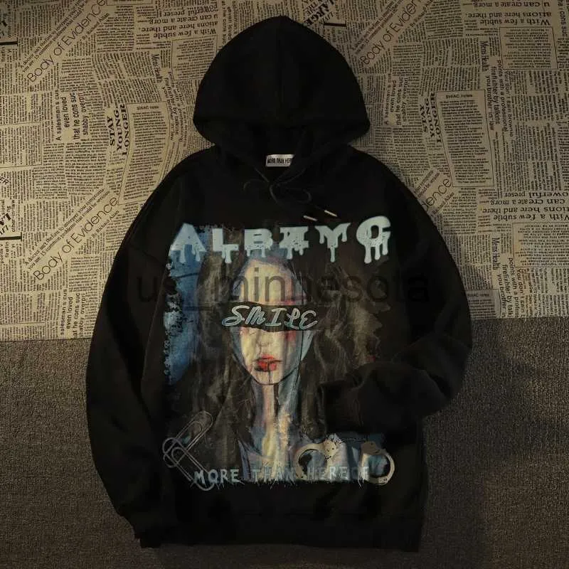 Mens Hoodies Sweatshirts High Street Gothic Portrait Printed Hoodies Women 2023 Loose Fashion Trend EuropeanAmerican Popular Loose Casual Hoodies Wom J230818