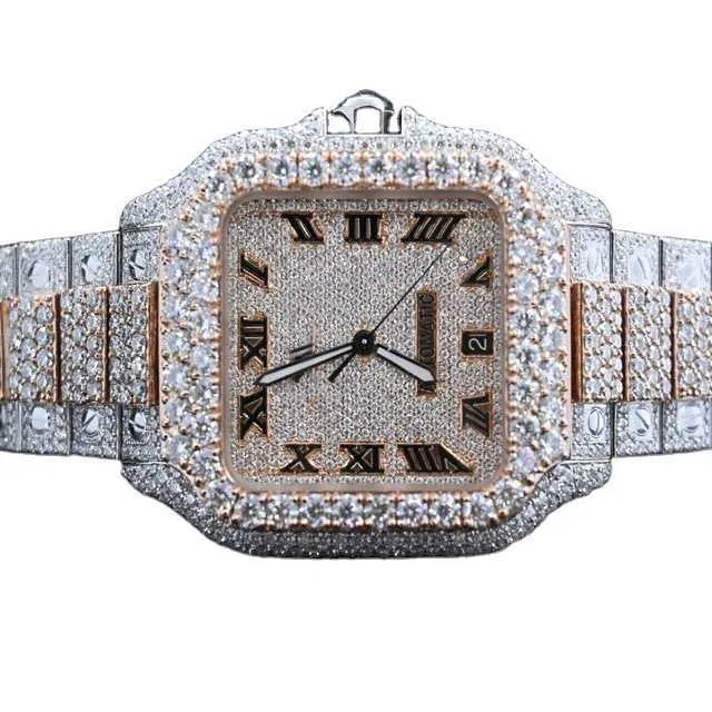 Tidsmycken av hög kvalitet Iced Out Watch Stainls Steel Automatic Luxury Round Moissanite Diamond Watch for Men and Women