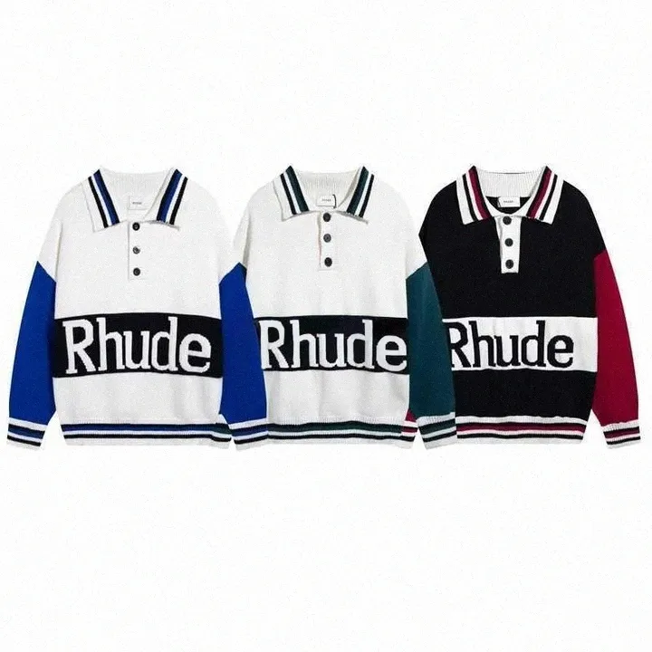 Sudaderas con capucha rhude sudaderas con manga larga suéter Knittes Hip Hop HOLO HOLO Tamaño M-2xl Y6XS#