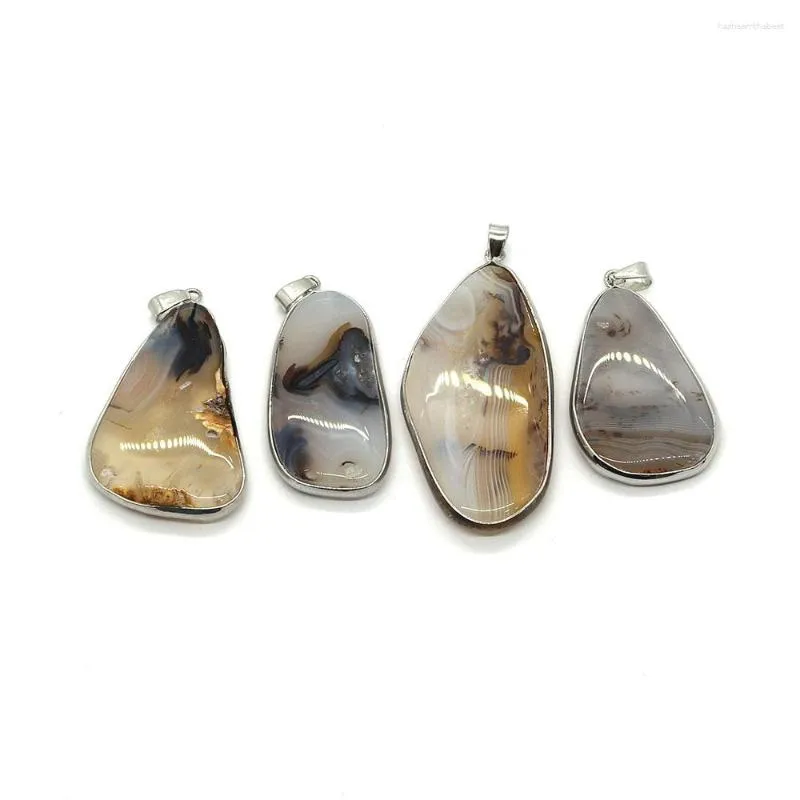 Pendentif Colliers 1pc 20x40-30x65mm Pierre Semi-précieuse Naturelle Agate Avec Bord En Alliage De Zinc De Forme Irrégulière DIY Faisant Collier Bracelet