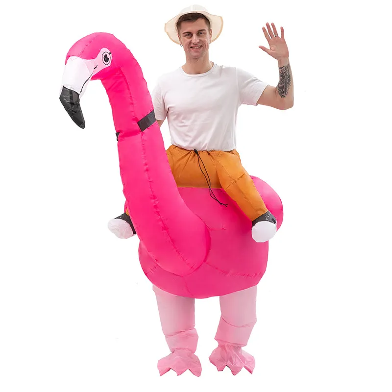Grappige opblaasbare flamingo vogel stripfiguur karakter mascotte kostuum adverteren advertenties