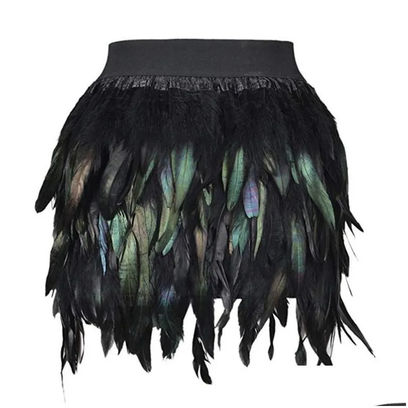 Women s Black Feather Mini Skirt with Double Layer Fabric Lining for Party and Office