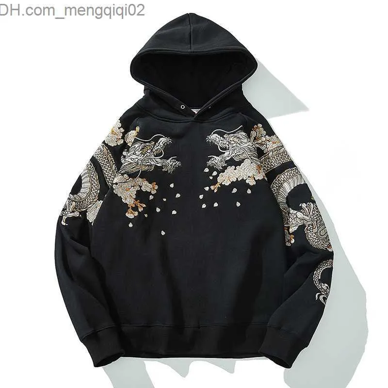 Men's Hoodies Sweatshirts Harajuku Cotton Hooded Sweatshirt Chinese Style Dragon Phoenix Embroidery Zipper Men's Hoodie Autumn Retro Women's Casual Top Z230819