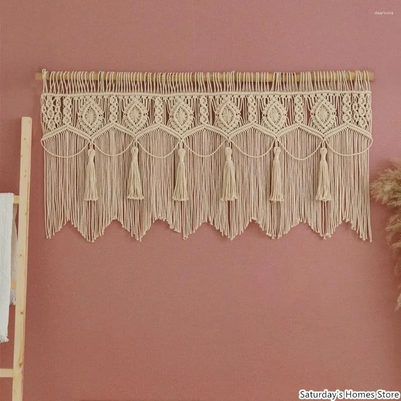 Tapisserier Macrame Door Curtain Tapestry Handgjorda bomullsrep Böhmen Art Bedside Walling Hanging Boho Decor