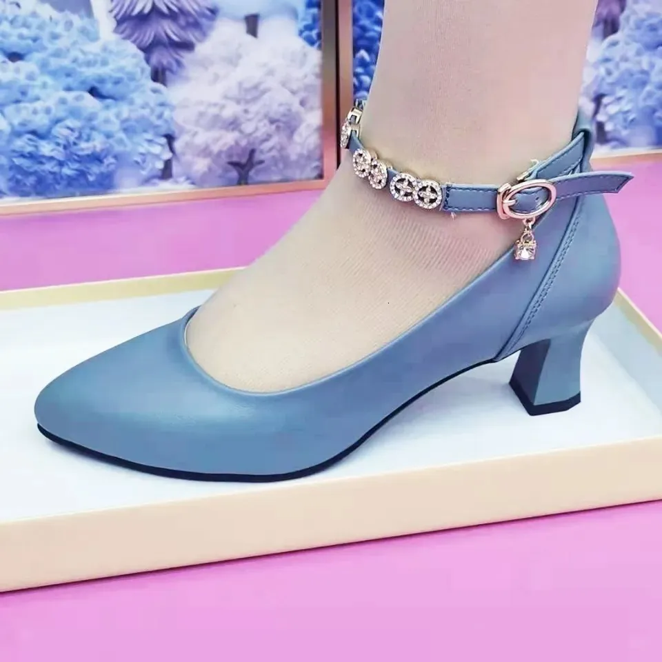 Jurk schoen schattig puntige teen hoogwaardige blauwe lente zomerkanteling hak schoenen lady casual zoete comfort feestpompen g17b 230818