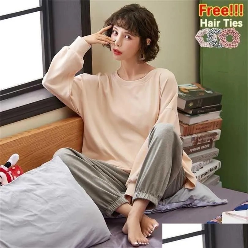Женская одежда для сна Atuendo осень Vintage Solid пижамные наборы для женщин 100% хлопковые PJS Satin Mife Atoff Home Корейский шелковый лаундж Nightw Dhz7s