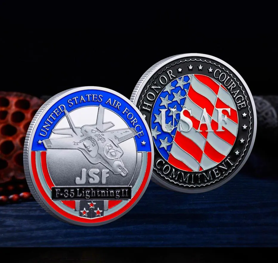 5pcs/set Gift United States Air Force Challenge Coins Gold Plated Commemorative Coin F-35 Lightning II JSF Souvenirs .cx