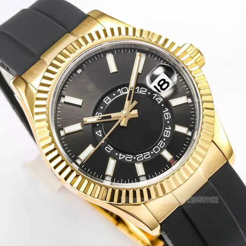 Ny Skydweller Man Watch Mens Designer Watches Woman Watchs Automatic Mechanical Wristwatch 42mm Movement 18k Gold Rubber Strap James Bond Pilotwatch