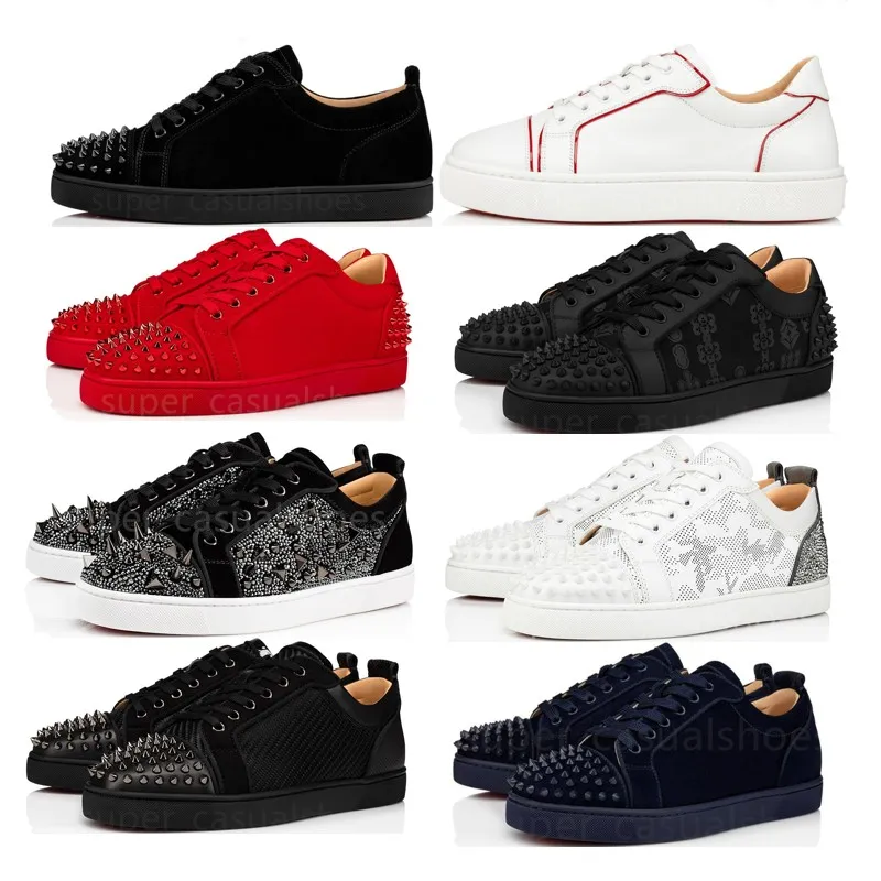 New Red Bottoms Designer Shoes Rivets Loafers Low Studed Suede Shoe Black Red White leather Mens Women Fashion Chaussures Sneakers Trainers With Box 35-47