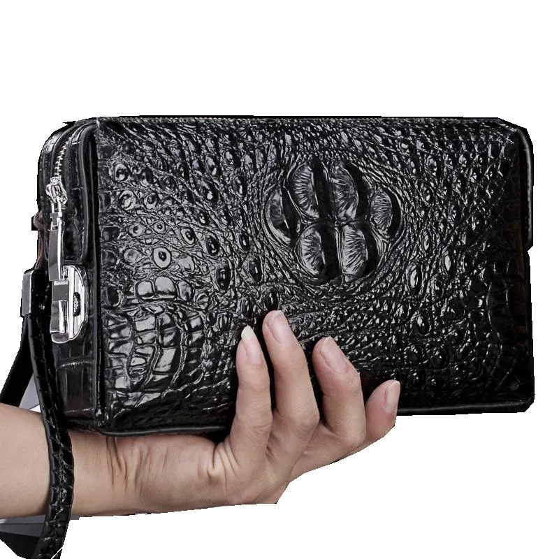 Plånböcker krokodilmönster antitheft lösenord lås plånbok äkta läder plånbok mäns koppling väska företag plånbok stor kapacitet handväska
