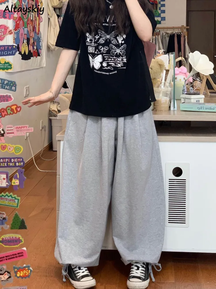 Damesbroeken S Wide Leg Pant Baggy Summer Sporty Comfortabele studenten Unisex Chic Simple Full Length Harajuku Koreaanse modekleding 230818