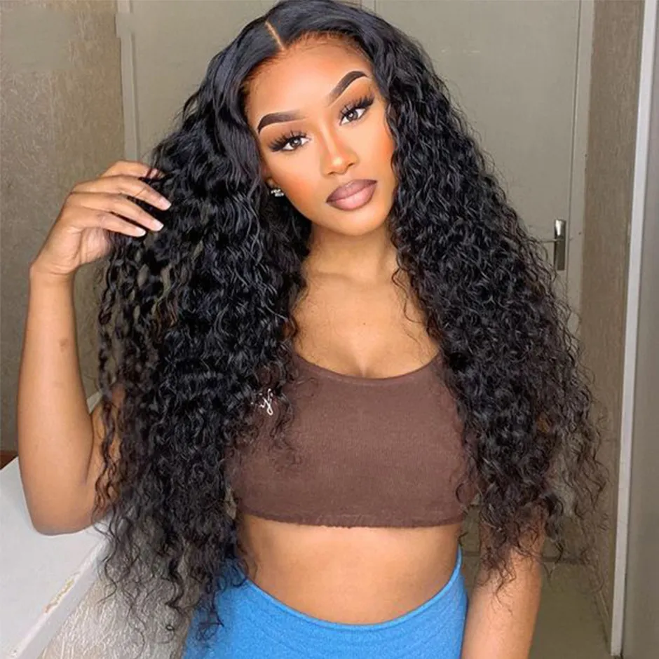 Deep Wave Frontal Wigs till försäljning 220%Densitet Clearance Hume Hair 13x6 HD Spets Frontal peruker för kvinnor brasilianska djupa lockiga full spets peruker