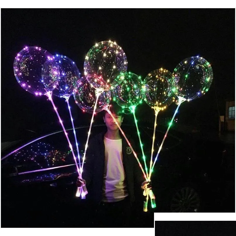 Украшение вечеринки 20 дюймов светодиод Bobo Balloon с 31,5 -дюймовой палочкой Столь Свет Рождественский Хэллоуин День Рождения о воздушных шариках Decor Dec