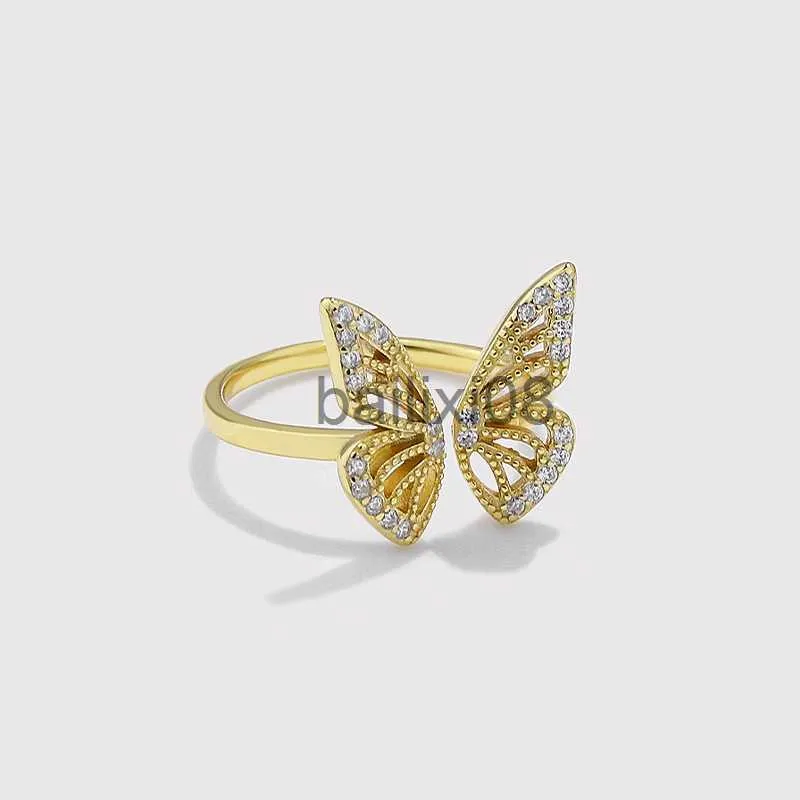 Anillos de banda Yuanfan 925 Anillo de mariposa hueco de plata esterlina para temperamento minoritario femenino Anillo abierto ajustable J230819