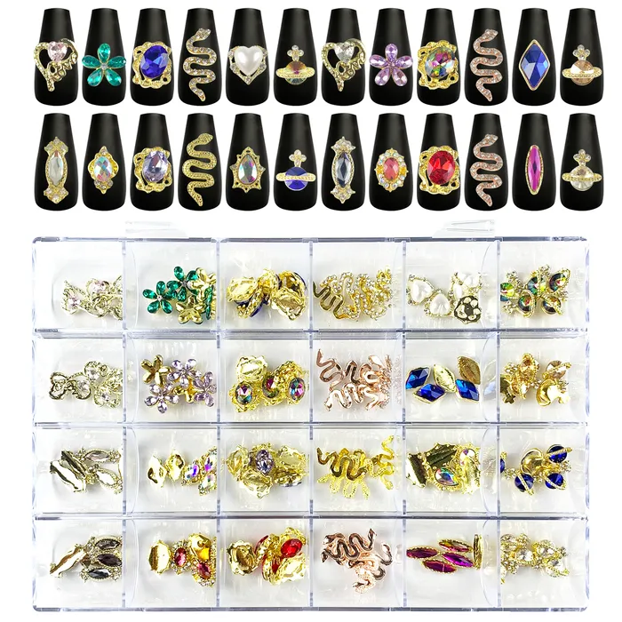 Nail Art Décorations 1Box Nail Art s Décorations Set 3D Cristal Nail Charms Diamant DIY Alliage De Luxe Bijoux Gem Manucure Accessoires Pièces 230818