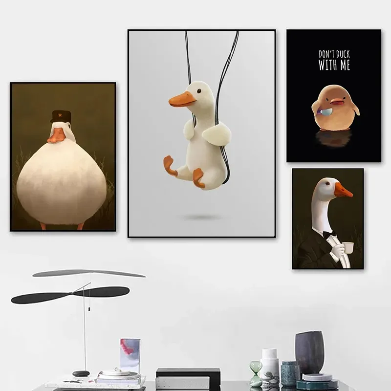 Toile peinture dessin animé canard Animal humour canard affiches et impressions mur Art photo mignon enfants chambre peinture décor à la maison pas de cadre Wo6