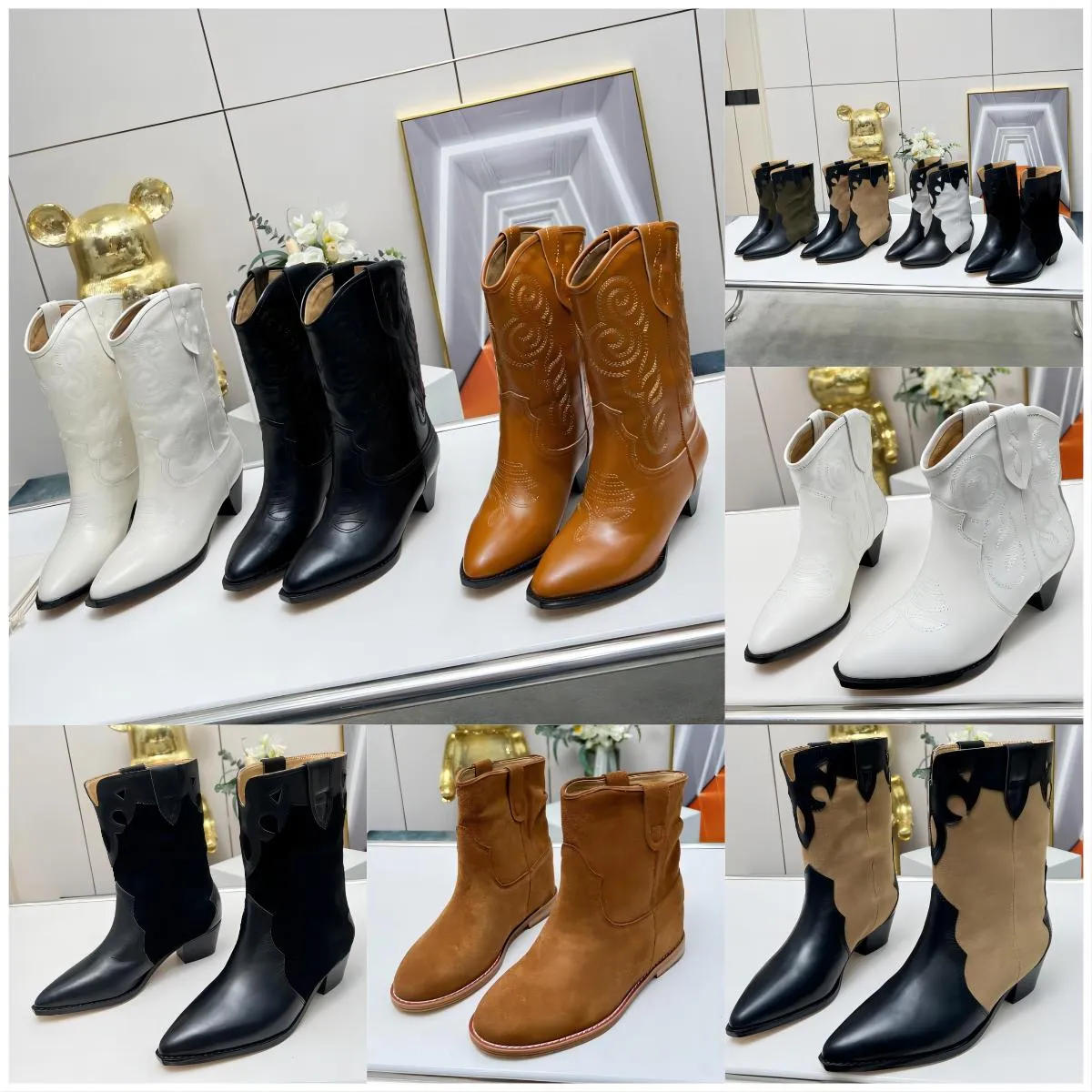 Dahope Bottes Designer En Cuir Véritable Cowboy Walk Show Boot Femmes Mode Top Qualité Romain Stud Martin Bottes Automne Hiver Styles Western