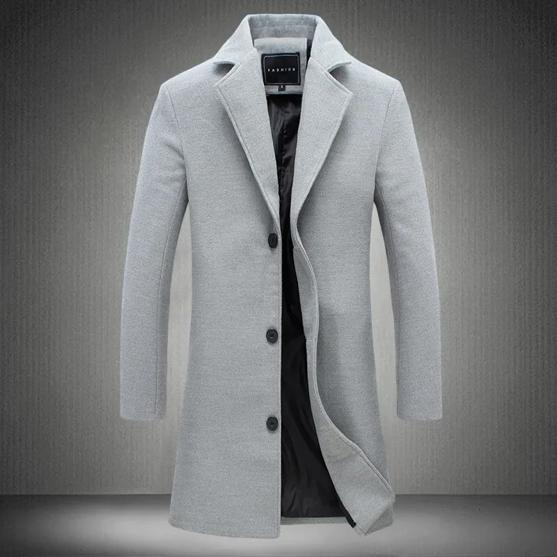 Herenwol Blends Autumn en Winter Solid Color Casual Business Woollen Coats Highd Merk Slim Long Coat Male jas 230818