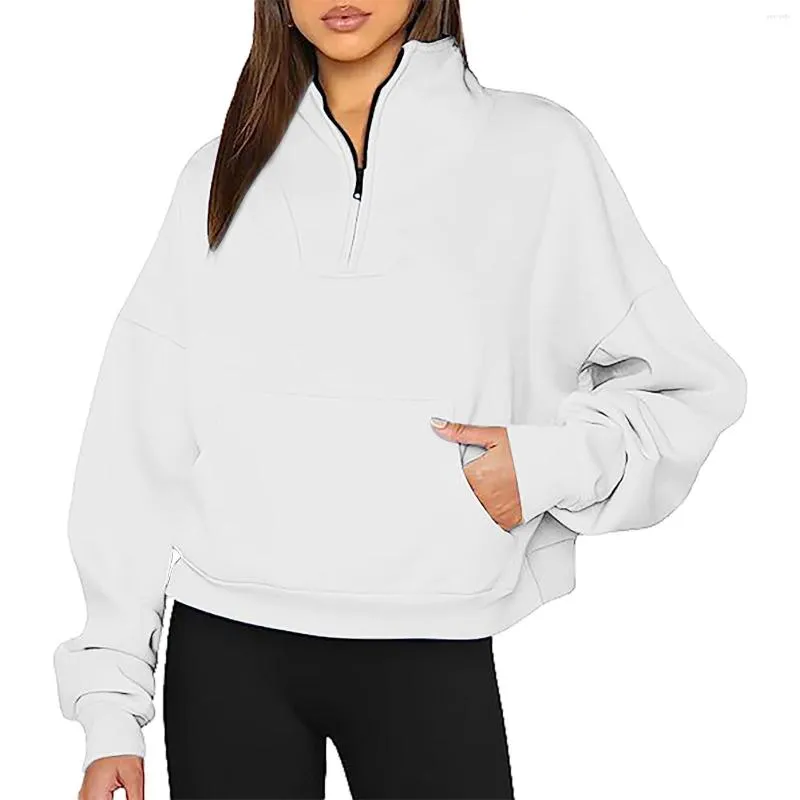 Damenpullover Damen Sports Hoodies Sweatshirts für Frauen Mode einfache Trend Solid Color Reißverschluss Stand Baseball Mom Tee
