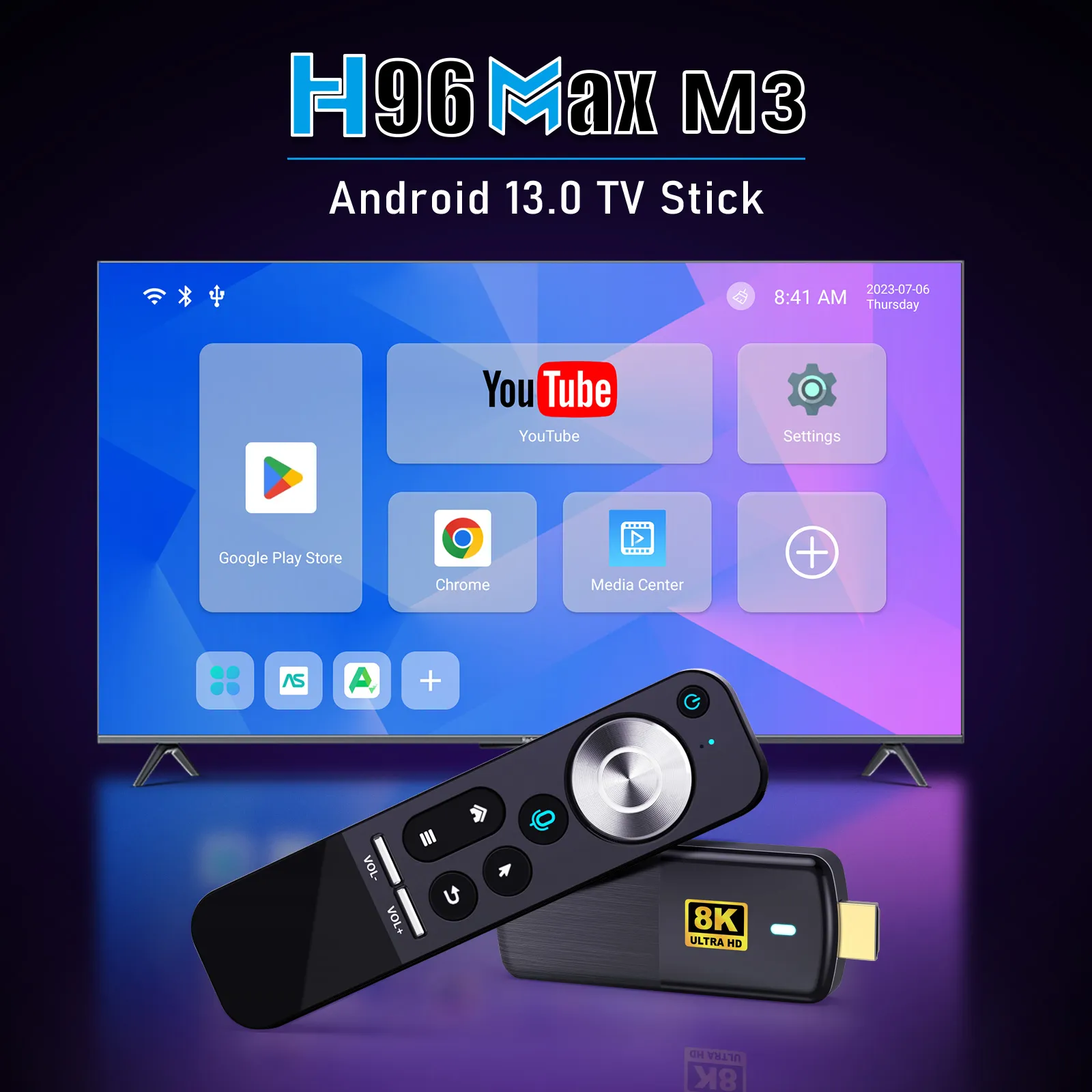 H96 MAX M3 TV Stick: Android 13 TV Dongle With 2GB RAM, 16GB ROM, BT5.0,  WiFi 6, 8K HD Streaming, Portable Media Player From Hoybow, $11.23