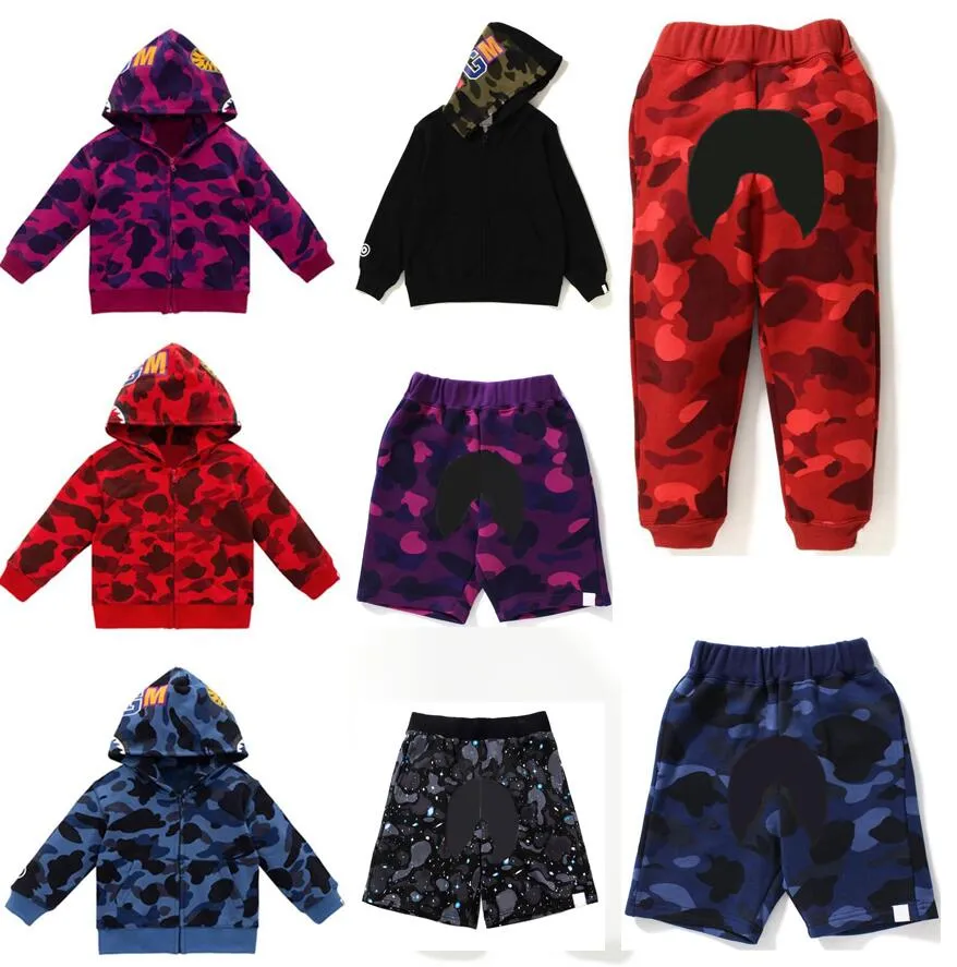 Kinderontwerper Sets Winter Hot Sale Dikke pakken jongens meisje casual sweatshirts broek shorts Solid Color Shark Month Gedrukte pak trainingspakken optioneel