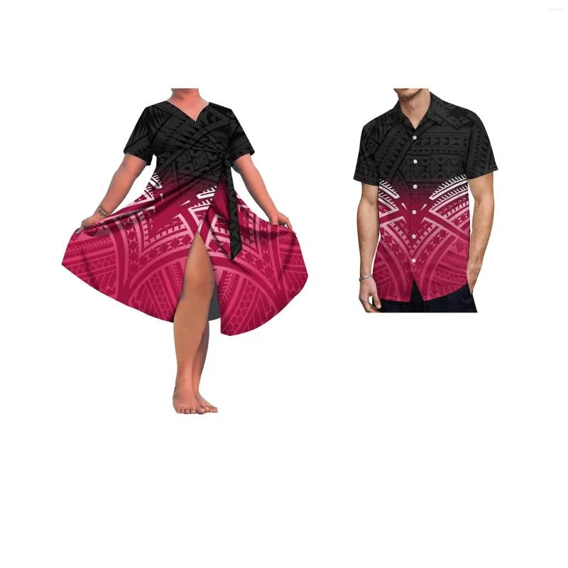 Casual jurken Polynesische puletasi ptaha printjurk aangepaste Samoaanse tribal korte mouw match heren shirt