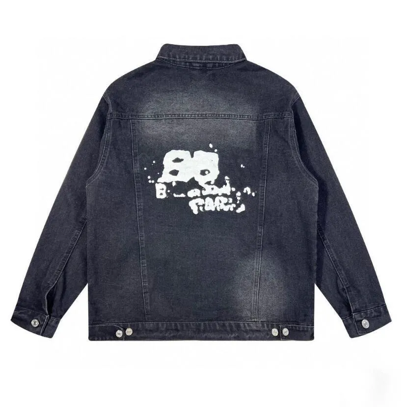 Luxemerk herenjassen denim jassen graffiti witte spikkel print vintage wassen spijkertijd vrouwen geborduurde bb letter denim jassen hiphop paren tops kleren