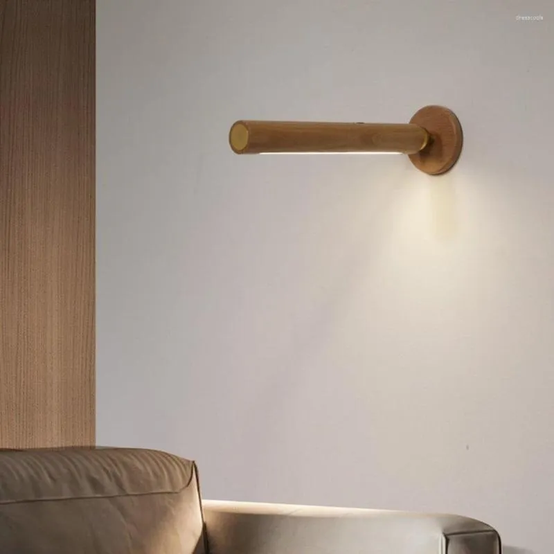 Lâmpada de parede USB Carregamento de madeira Luz de madeira 360 ° Rotativo Brilho ajustável Touch Touch Sensor Lights Night Night Indoor