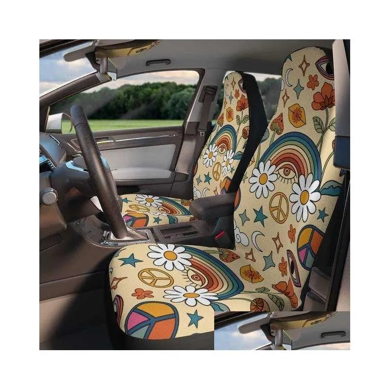 Autositzabdeckungen ers Rainbow Frieden Liebe Hippie Retro Boho er für Frauen passen süße Farbblumen -Front -Bucket -Drop -Lieferung Mobile Moto DHKL5