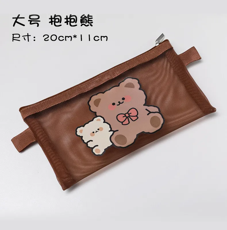 Wholesale Transparent Mesh Cute Transparent Pencil Pouch Cartoon Cute Bear  Brown Large Capacity Stationery Storage Case School Supplies From Paronas,  $6.05
