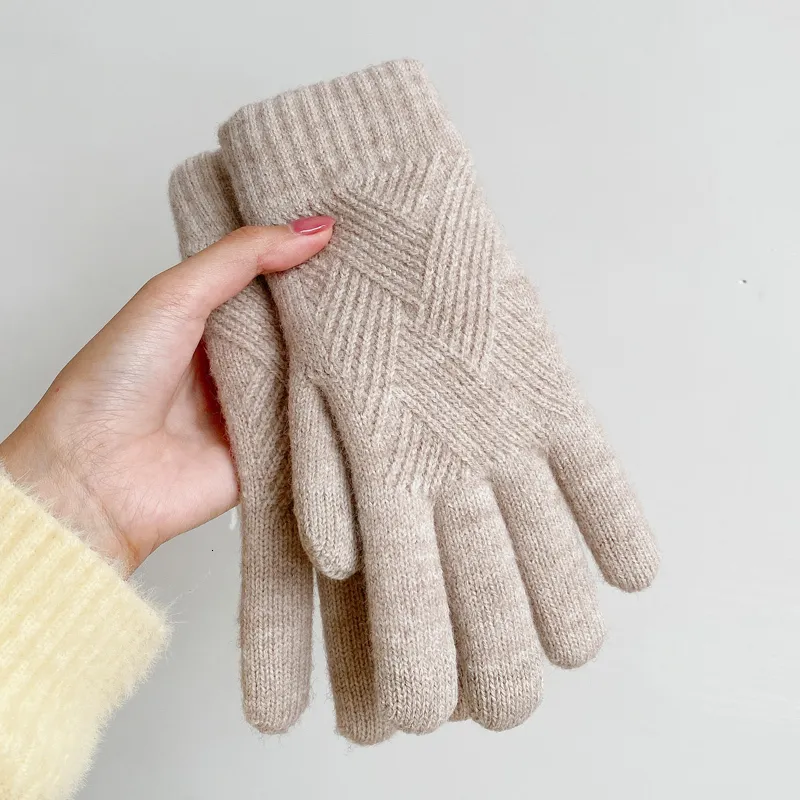 Cinq Doigts Gants De Mode Cachemire Femmes Hommes Hiver Protection Contre Le Froid Double Couche Épaississement Chaud Écran Tactile Tricoté Laine 230818