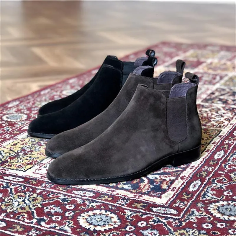 Boots Black Men Chelsea Cow Velvet Solid Color Square Toe Wear Classic Western Booties Business Casual Autumn Winter Shoes 230818