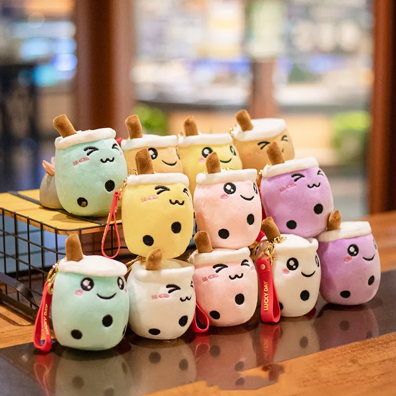 Groothandel Kawaii Mini Boba Milk Tea Cup Plush Toy Keychain Backpack Bag Key Decor Leuke pop schattige sleutelhanger voor meisjes