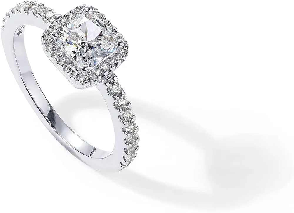 Bague Halo en zircone cubique plaquée or 14 carats, bague coeur pour femme, alliances rondes carrées pour elle