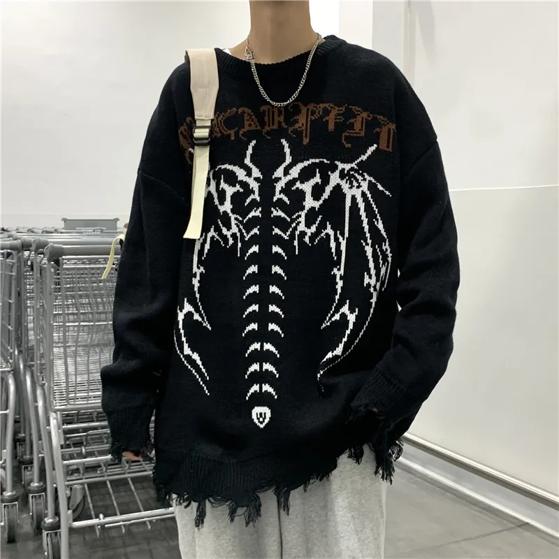 Herrtröjor y2k gotiska kläder skelett herr streetwear harajuku stil mode emo tröja kabel stickad tröja mäns pullover fall tröja 230815