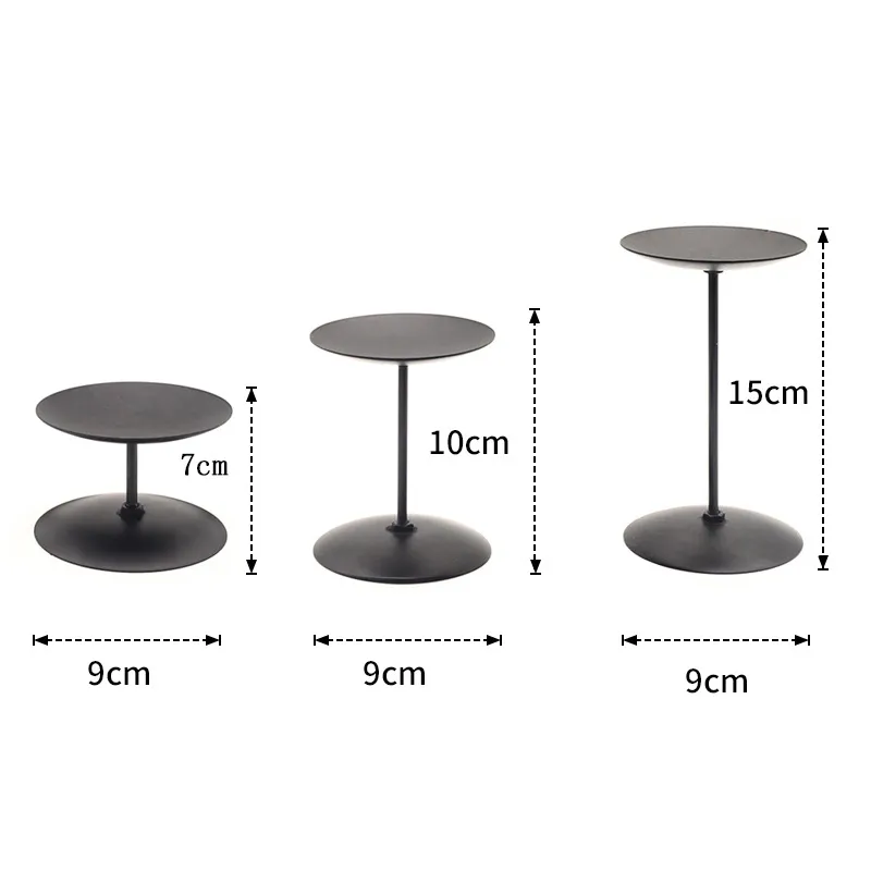 Metal Pillar Candle Holders Black Flat Top Set Of 3 Iron Plate ...