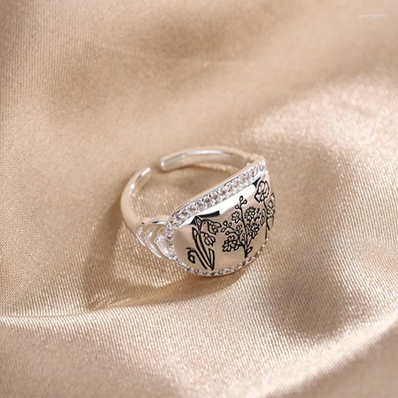 Ringos de cluster panjbj 925 anel geométrico de silve de esterlina para mulheres menina simples temperamento de flores ajustável Jóias Presente de aniversário Drop