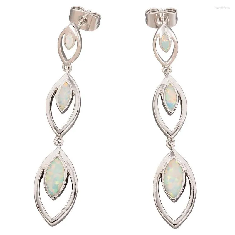 أقراط متدلية Kongmoon 3 Marquise Shape Fire White Fire Opal Silver Plated Jewelry for Women Percing Drop