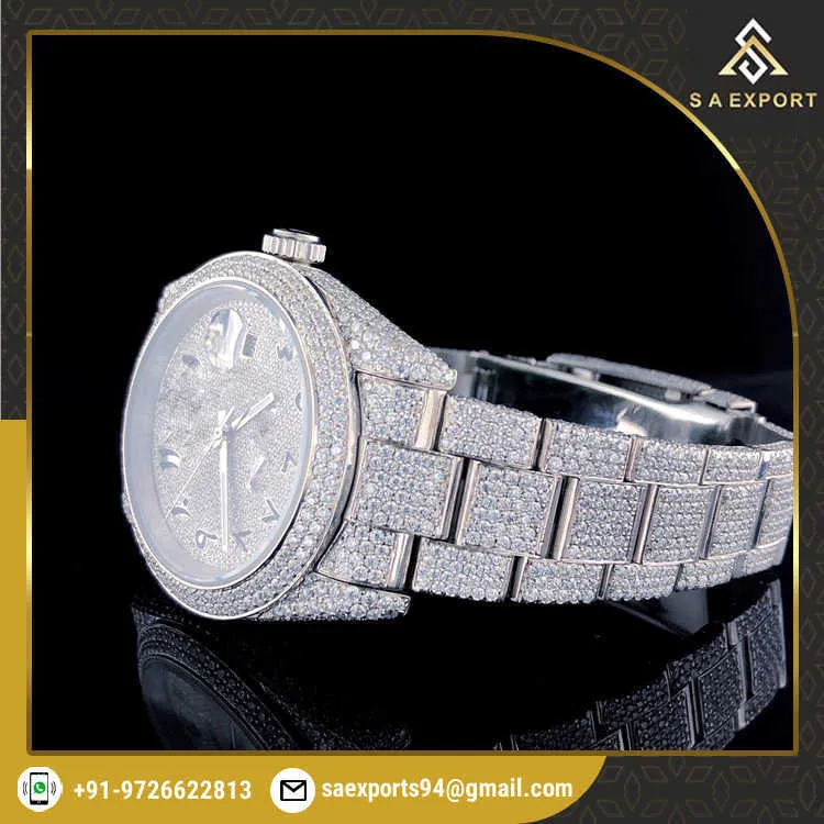 Q555 India Origin Bt Quality Unisex Ice Crushed Luxury Collection AntiqueMoisannite Diamond Watch at妥当