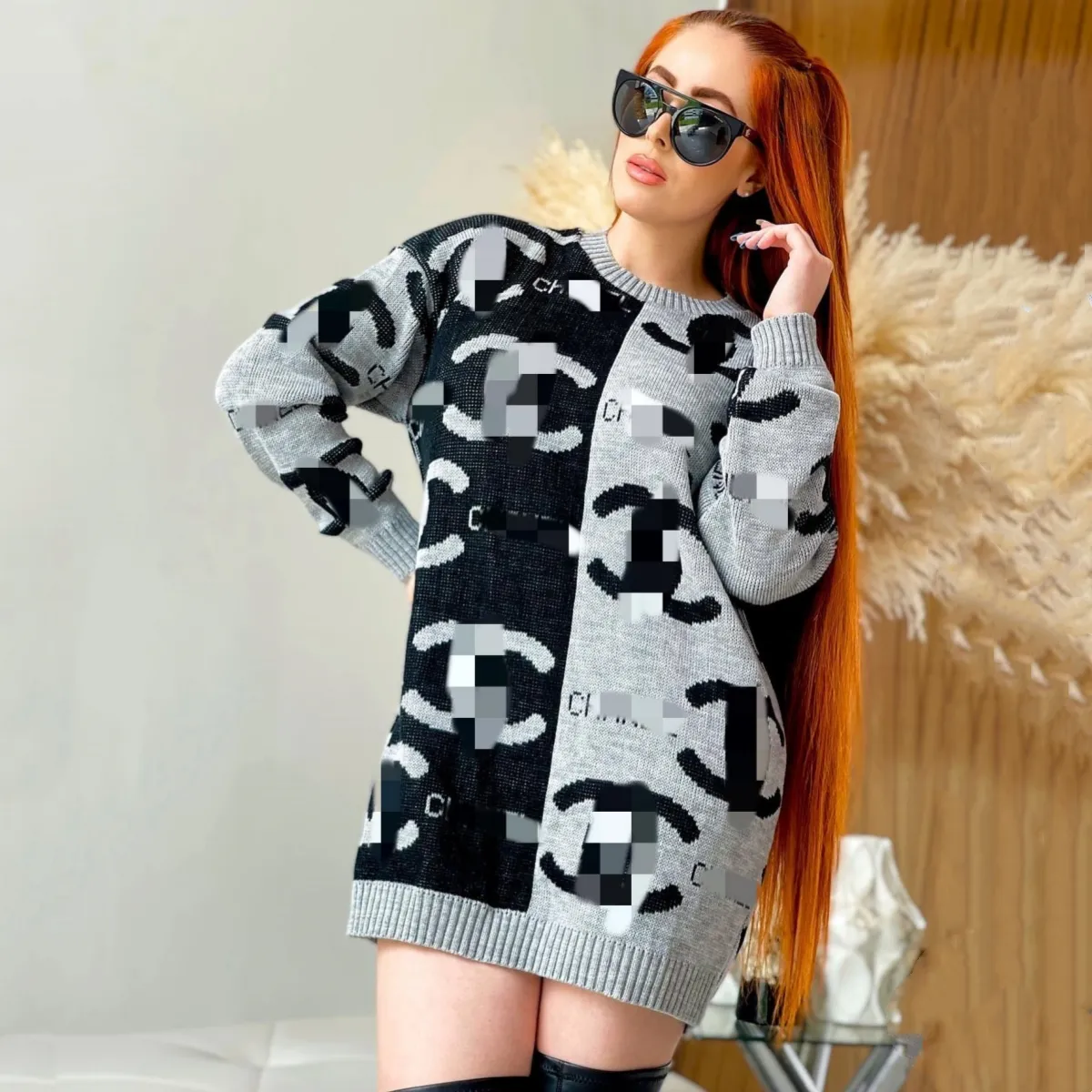 2023 Autumn Woolen Sweaters Women Casual Loose Knitted Sweater Short Mini Dresses Free Ship