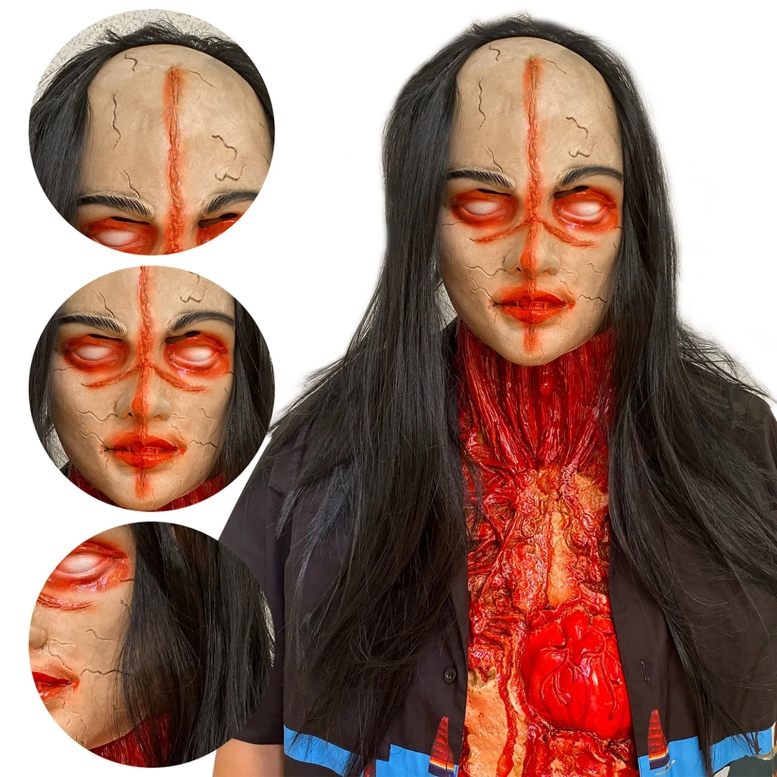 Party Masks Halloween Terror Ghost Mask Cosplay Cross Scar Demon Long Hair Ghost House Party Dressing Headgear Dance Prop Decor Mascaras 230818