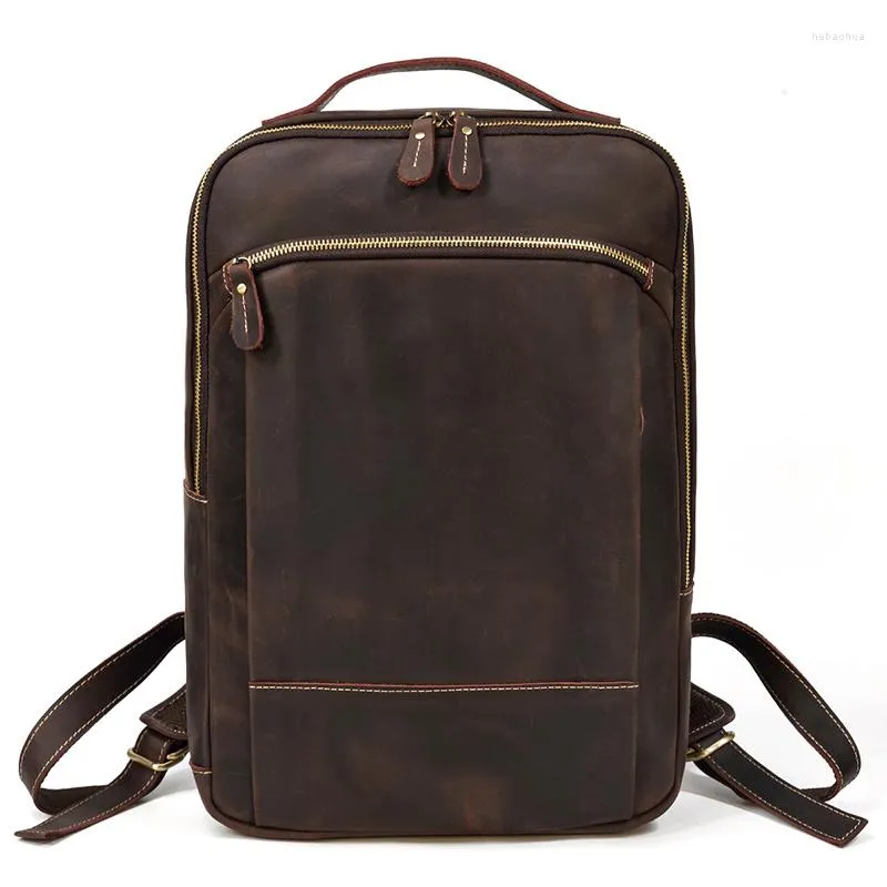 Backpack Fashion Leather Vintage Style Laptop Bag For Men Male Travel Bagpack Daypack Genuine Bags