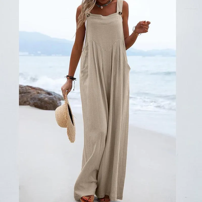 Herrenhosen Sommer elegant Mode Raffinierte Overalls Frauen Solid Color Square Neck Folds Knopf Casual Streetwear passen alle überein